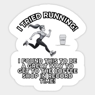 Caffeine Sprint: Coffee Shop Dash Humor Sticker